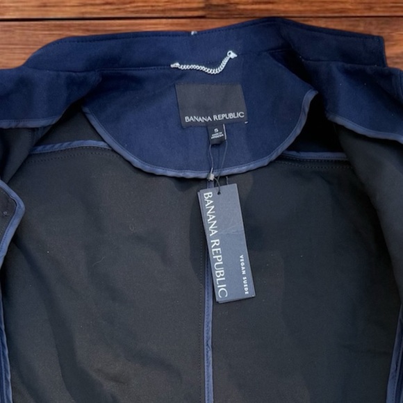 Banana Republic Vegan Suede Moto Jacket Dark Blue Women’s Size Small NWT Spring - Picture 6 of 9